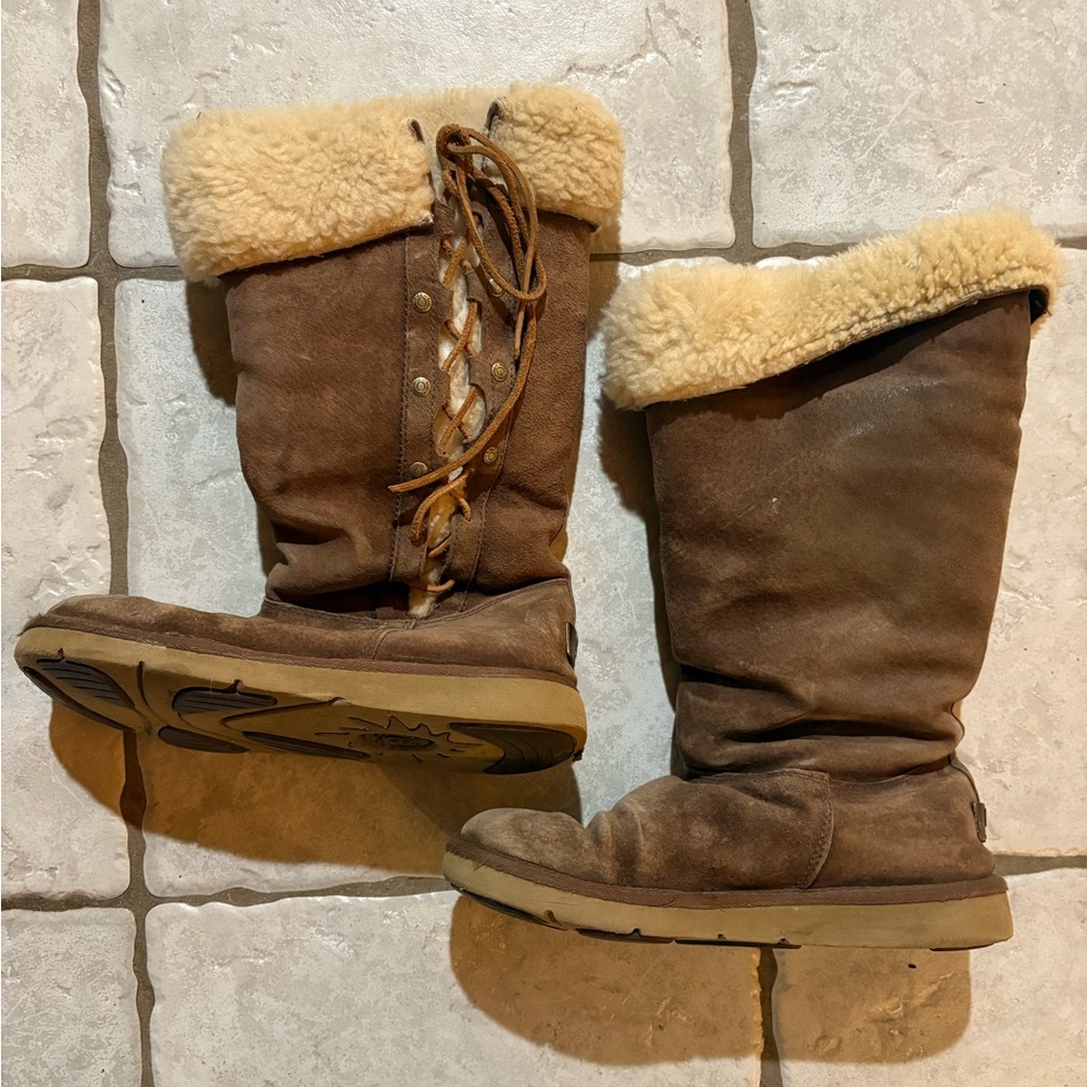 UGG Deluxe Classic Tall Lace Up Boots, Dark Brown